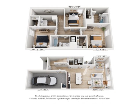 Floor plan for 3 beds, 2.5 baths, 1362 sqft